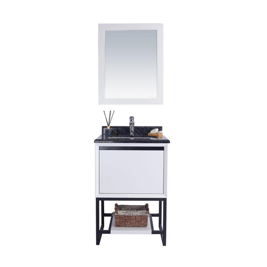 Alto 24 - White Cabinet + Black Wood Marble Countertop