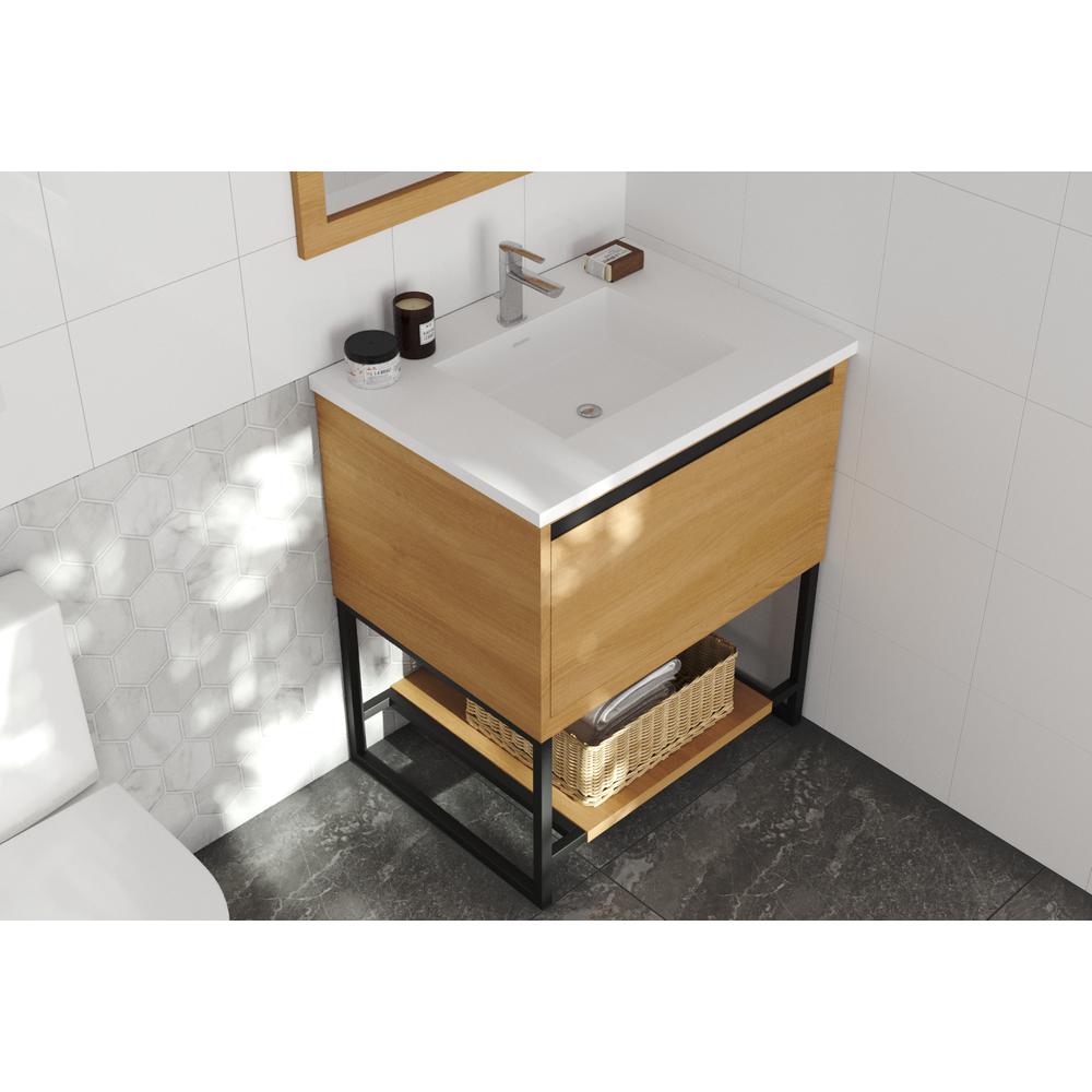 Alto 30 - California White Oak Cabinet + Matte White VIVA Stone Solid Surface Countertop