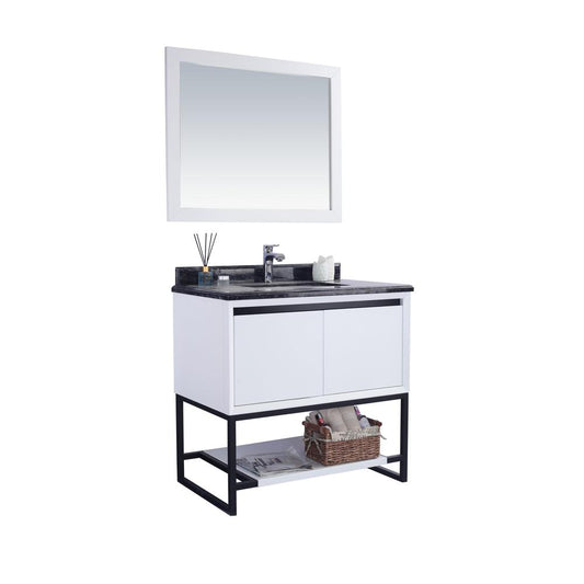 Alto 36 - White Cabinet + Black Wood Marble Countertop