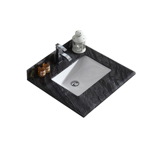 Black Wood Marble Countertop - 24" - Single Hole with Rectangular Sink