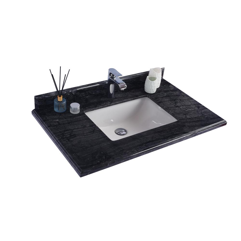 Black Wood Marble Countertop - 36" - Single Hole with Rectangular Sink