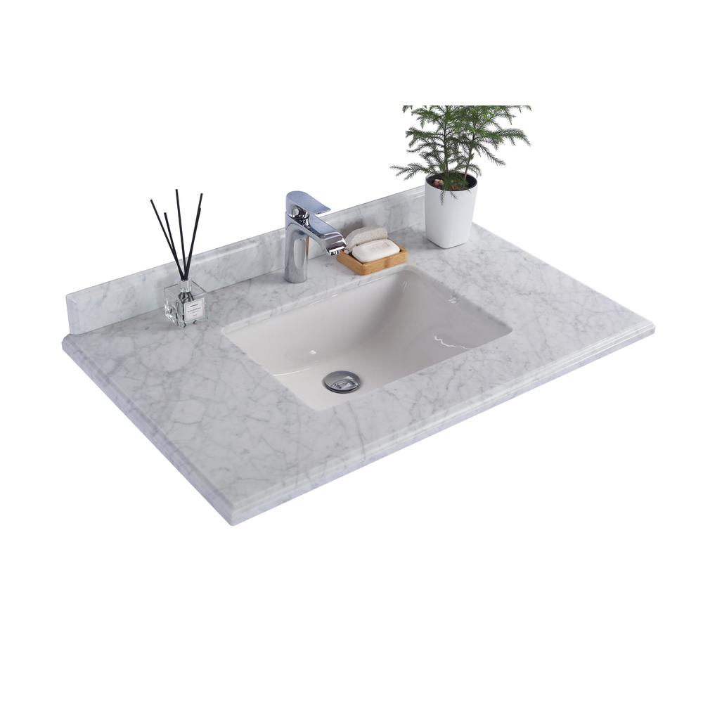 White Carrara Marble Countertop - 36" - Single Hole with Rectangular Sink