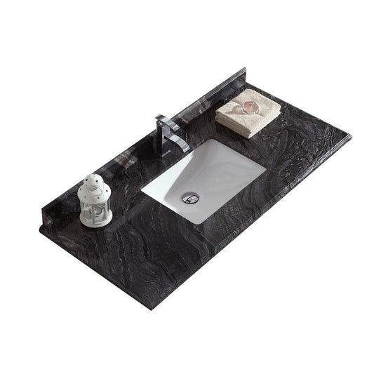 Black Wood Marble Countertop - 48" - Single Hole with Rectangular Sink