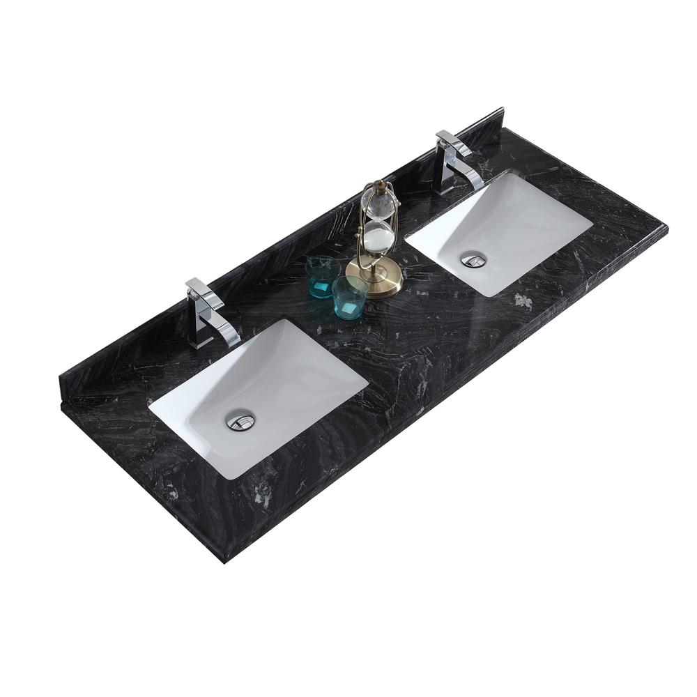 Black Wood Marble Countertop - 60" - Single Hole with Rectangular Sink