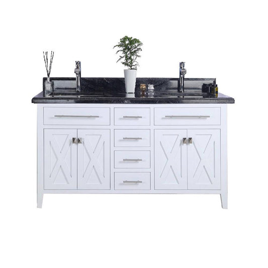 Wimbledon - 60 - White Cabinet + Black Wood Marble Countertop