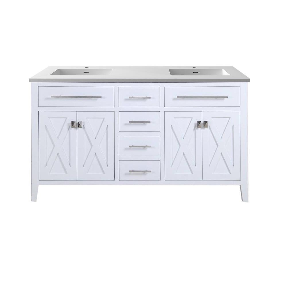 Wimbledon - 60 - White Cabinet + Matte White VIVA Stone Solid Surface Countertop