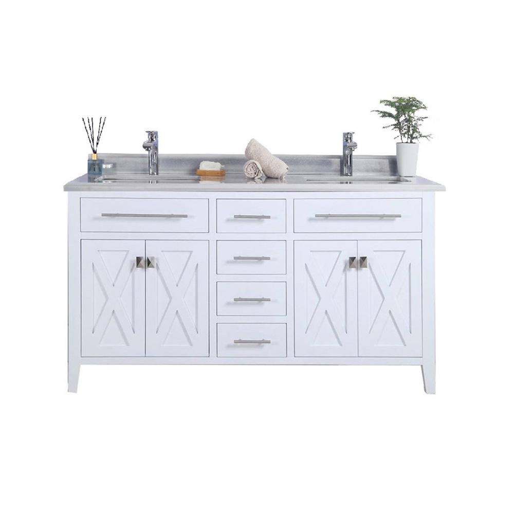 Wimbledon - 60 - White Cabinet + White Stripes Marble Countertop