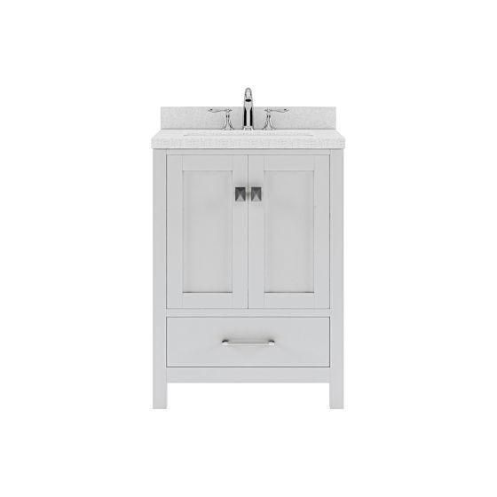 24" Single Bath Vanity in White with White Quartz Top and Round Sink