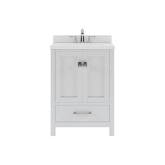 24" Single Bath Vanity in White with White Quartz Top and Round Sink