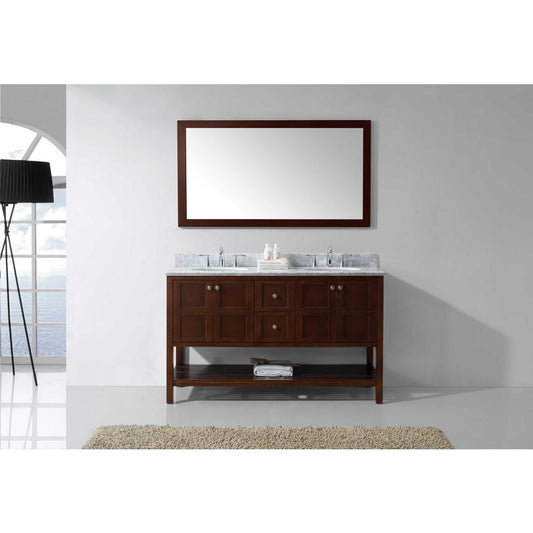 Winterfell 60" Vanity in Cherry with Marble Top and Sinks and Mirror ED-30060-WMRO-CH