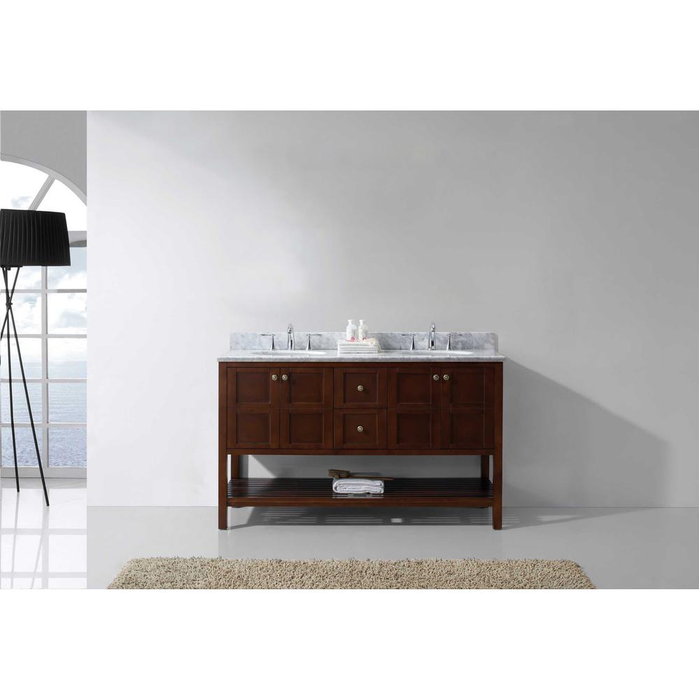 Winterfell 60" Double Bath Vanity in Cherry with Marble Top and Sinks ED-30060-WMRO-CH-NM