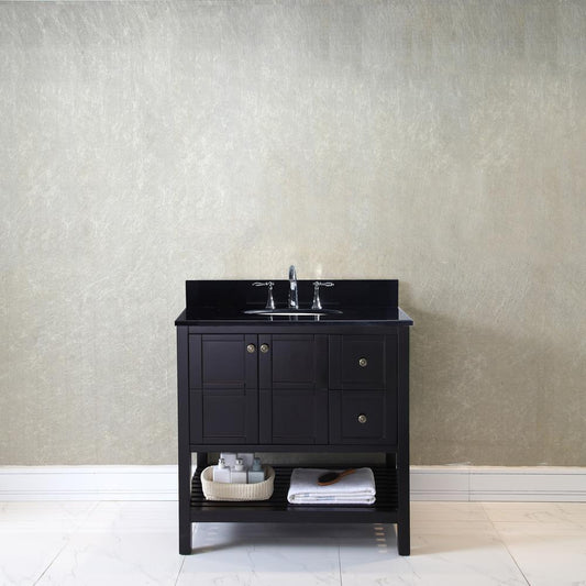 Winterfell 36" Single Bath Vanity in Espresso with Black Granite Top and Round Sink