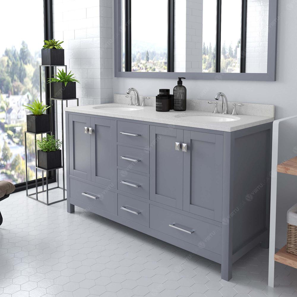 Caroline Avenue 60" Vanity in Gray with Top and Sinks and Mirror GD-50060-DWQRO-GR