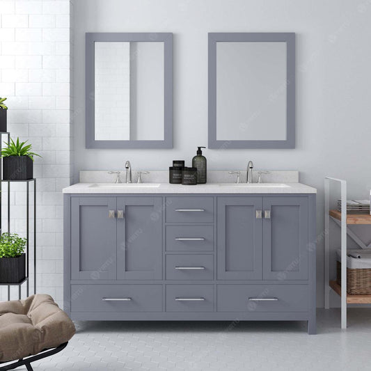 Caroline Avenue 60" Vanity in Gray with Top and Sinks and Mirror GD-50060-DWQSQ-GR