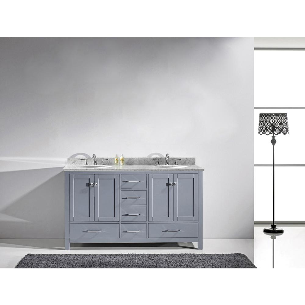 Caroline Avenue 60" Bath Vanity in Gray with Marble Top and Sinks GD-50060-WMRO-GR-NM