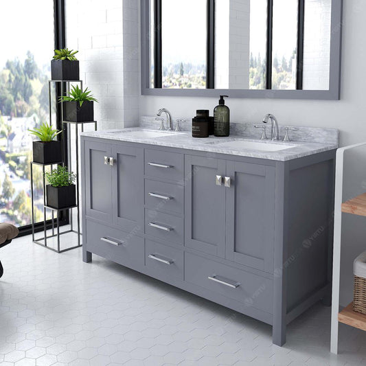 Caroline Avenue 60" Vanity in Gray with Top and Sinks and Mirror GD-50060-WMSQ-GR