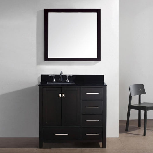 Caroline Avenue 36" Vanity in Espresso with Top and Sink and Mirror GS-50036-BGSQ-ES