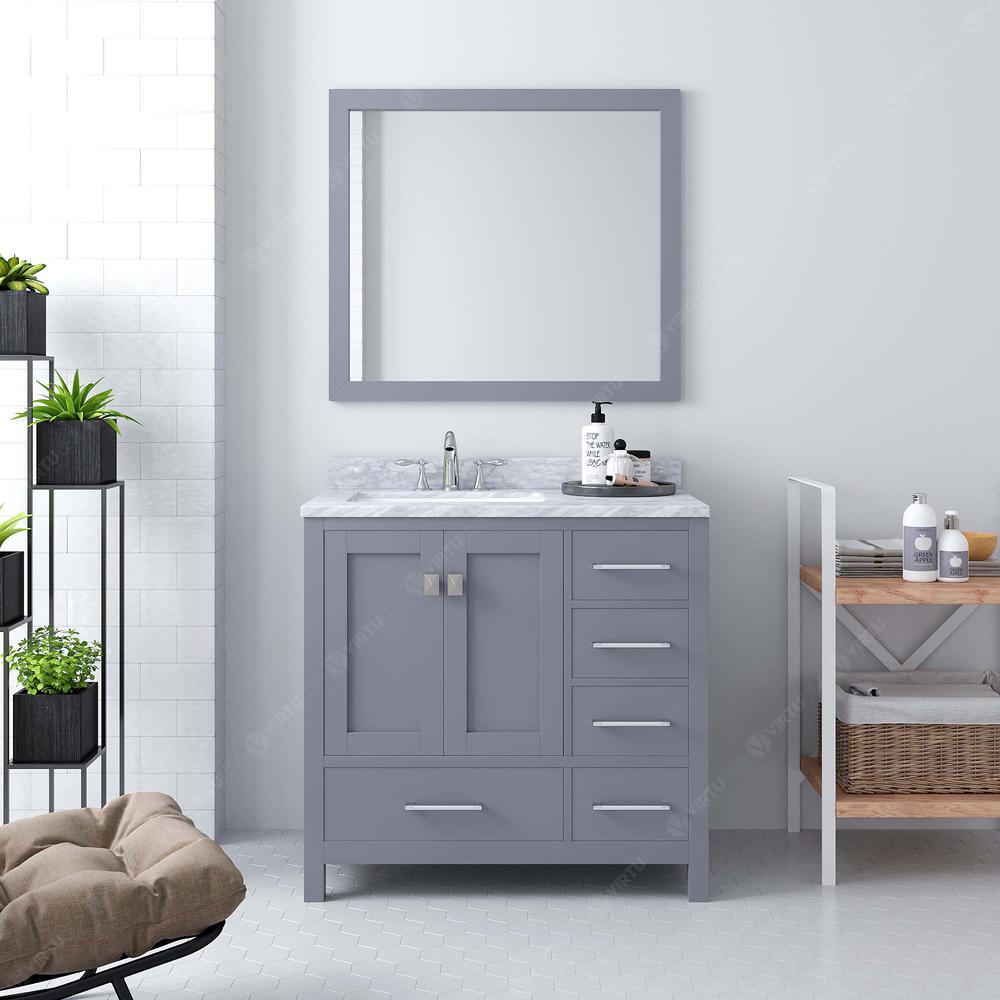 Caroline Avenue 36" Vanity in Gray with Marble Top and Sink and Mirror GS-50036-WMRO-GR