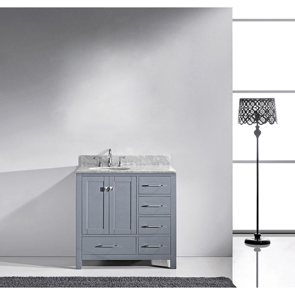 36" Single Bath Vanity in Gray with White Marble Top and Round Sink