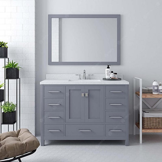 48" Single Bath Vanity in Gray with White Quartz Top and Square Sink