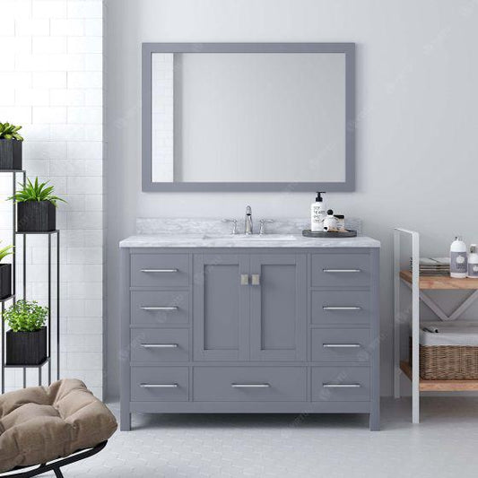 48" Single Bath Vanity in Gray with White Marble Top and Square Sink