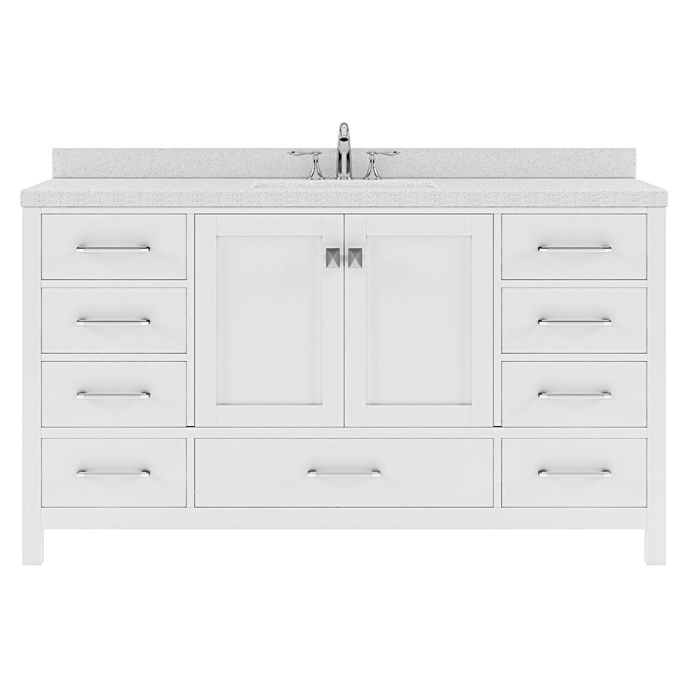 60" Single Bath Vanity in White with White Quartz Top and Square Sink