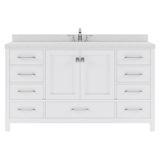 60" Single Bath Vanity in White with White Quartz Top and Square Sink