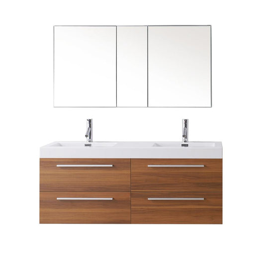 Finley 54" Double Bath Vanity in Plum with White Polymarble Top and Integrated Square Sinks with Brushed Nickel Faucets