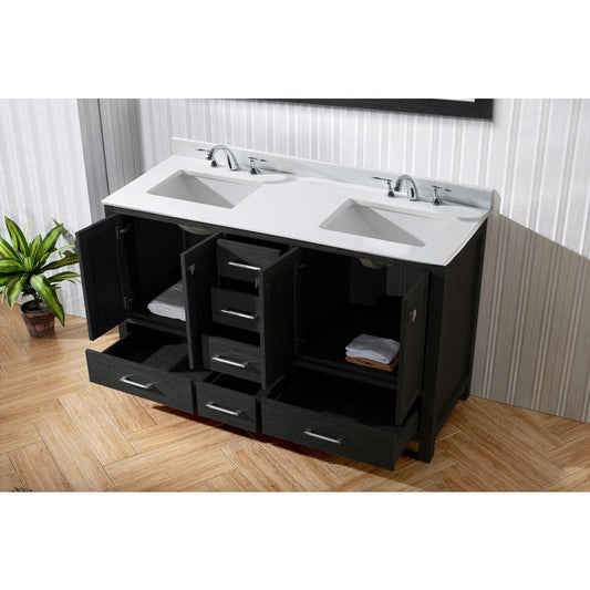 Caroline Premium 60" Vanity in Gray with Top and Sinks and Mirror KD-60060-PSSQ-ZG