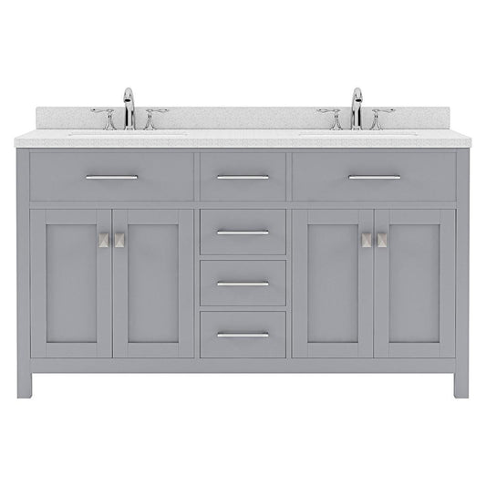 Caroline 60" Double Bath Vanity in Gray with White Quartz Top and Round Sinks