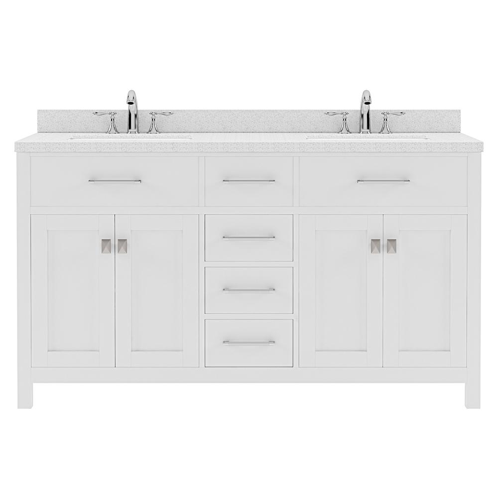 Caroline 60" Double Bath Vanity in White with White Quartz Top and Round Sinks