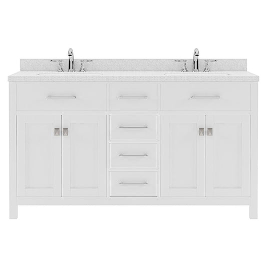 Caroline 60" Double Bath Vanity in White with White Quartz Top and Round Sinks