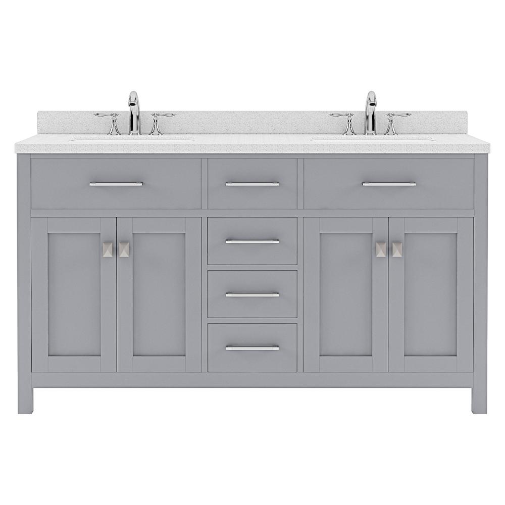 Caroline 60" Double Bath Vanity in Gray with White Quartz Top and Square Sinks