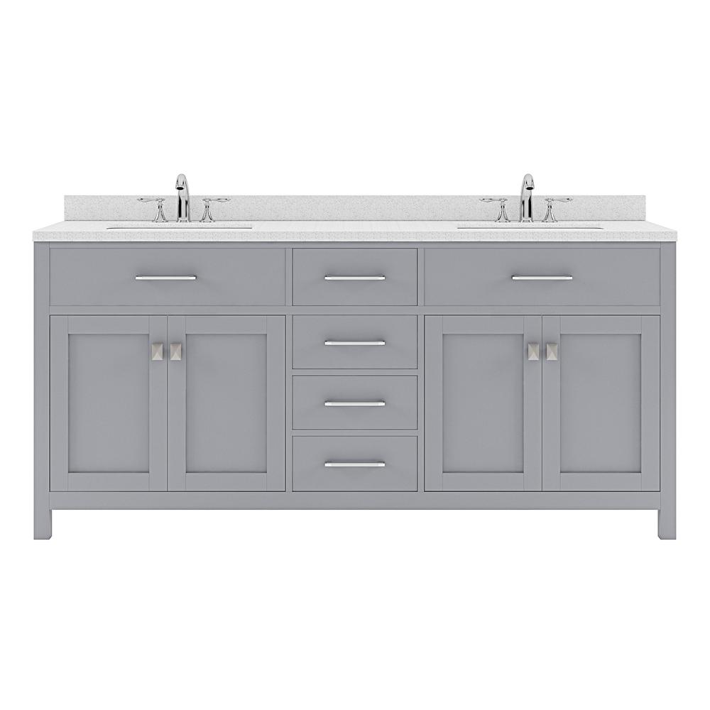 Caroline 72" Double Bath Vanity in Gray with White Quartz Top and Round Sinks