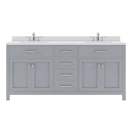 Caroline 72" Double Bath Vanity in Gray with White Quartz Top and Round Sinks