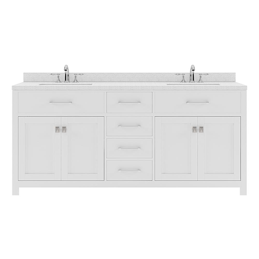 Caroline 72" Double Bath Vanity in White with White Quartz Top and Round Sinks