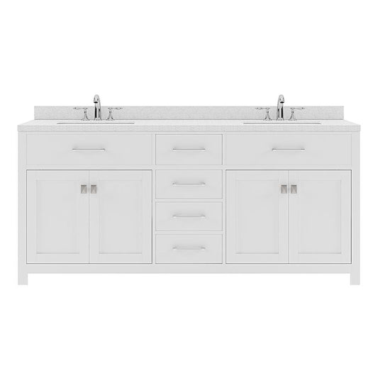 Caroline 72" Double Bath Vanity in White with White Quartz Top and Round Sinks