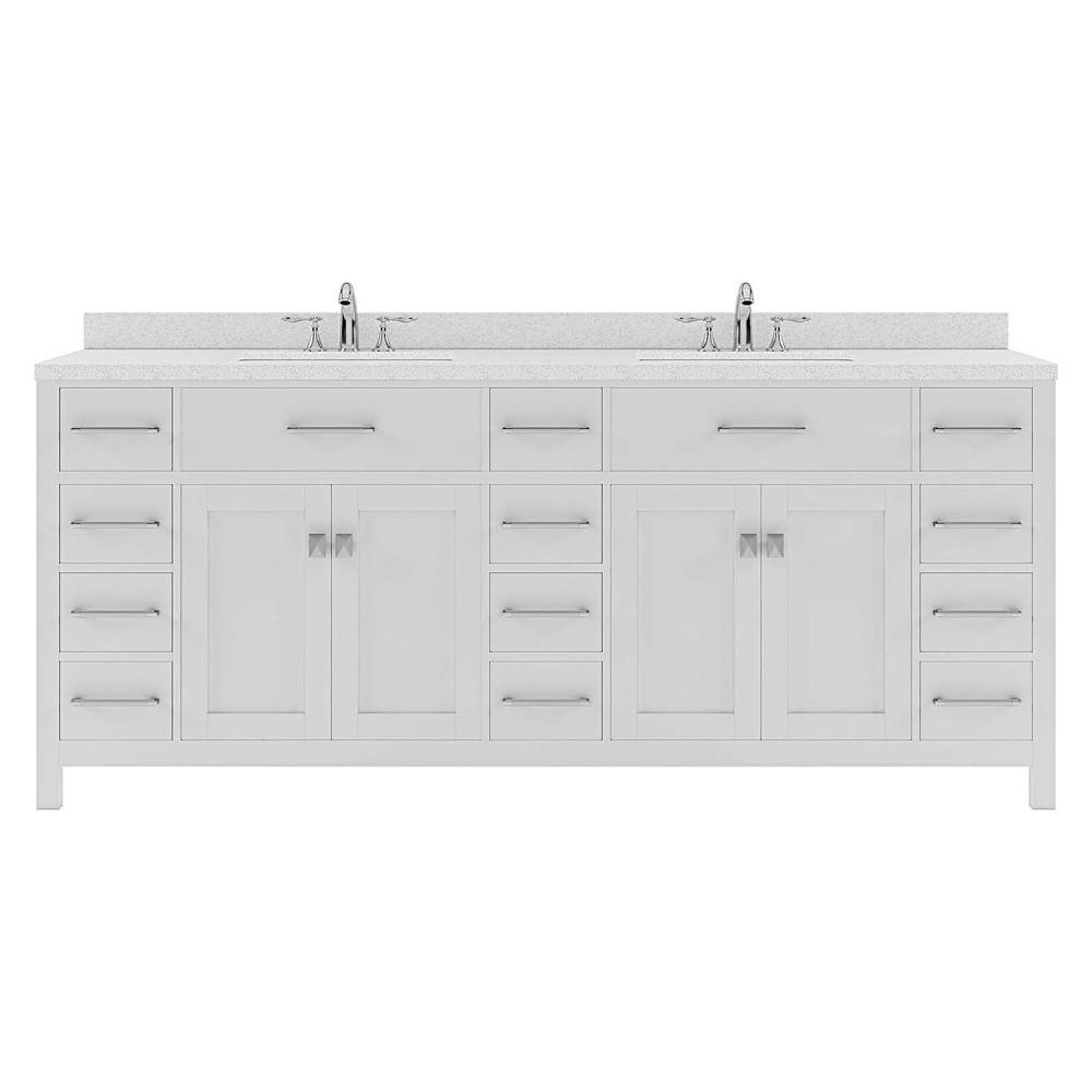 78" Double Bath Vanity in White with White Quartz Top and Round Sinks