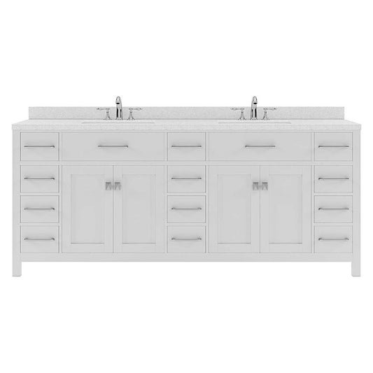 78" Double Bath Vanity in White with White Quartz Top and Round Sinks