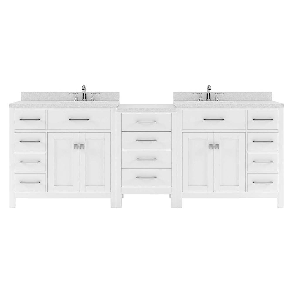 93" Double Bath Vanity in White with White Quartz Top and Round Sinks