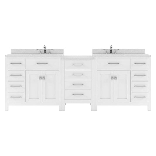 93" Double Bath Vanity in White with White Quartz Top and Round Sinks