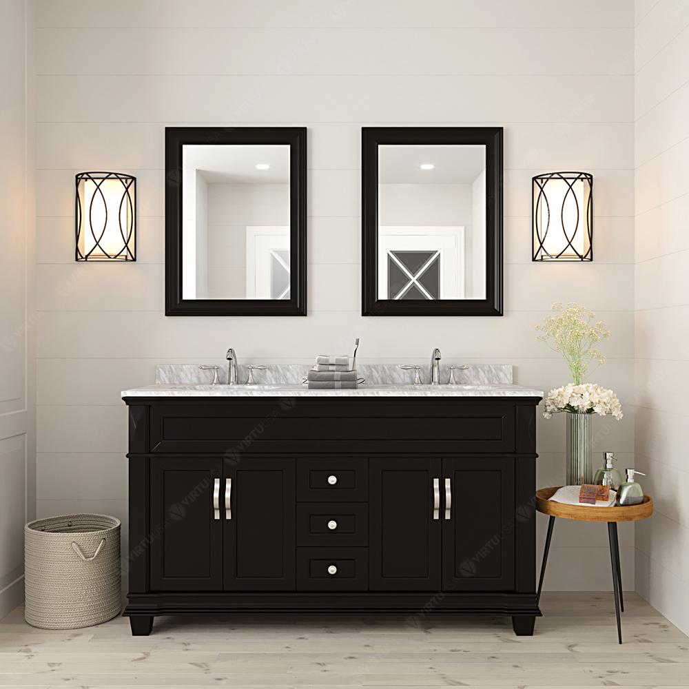 Victoria 60" Vanity in Espresso with Marble Top and Sinks and Mirror MD-2660-WMRO-ES