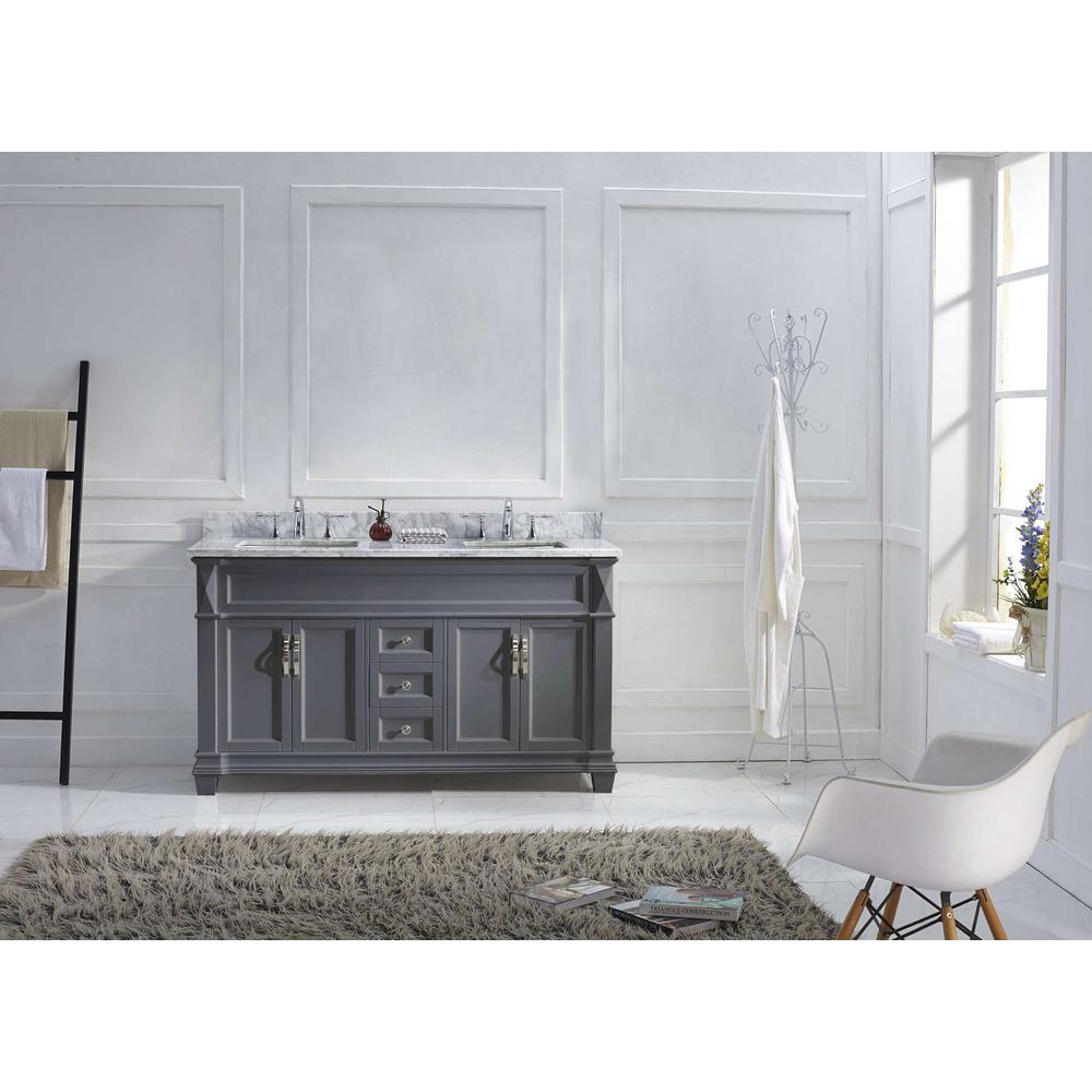 Victoria 60" Bath Vanity in Gray with Marble Top and Sinks and Mirror MD-2660-WMSQ-GR