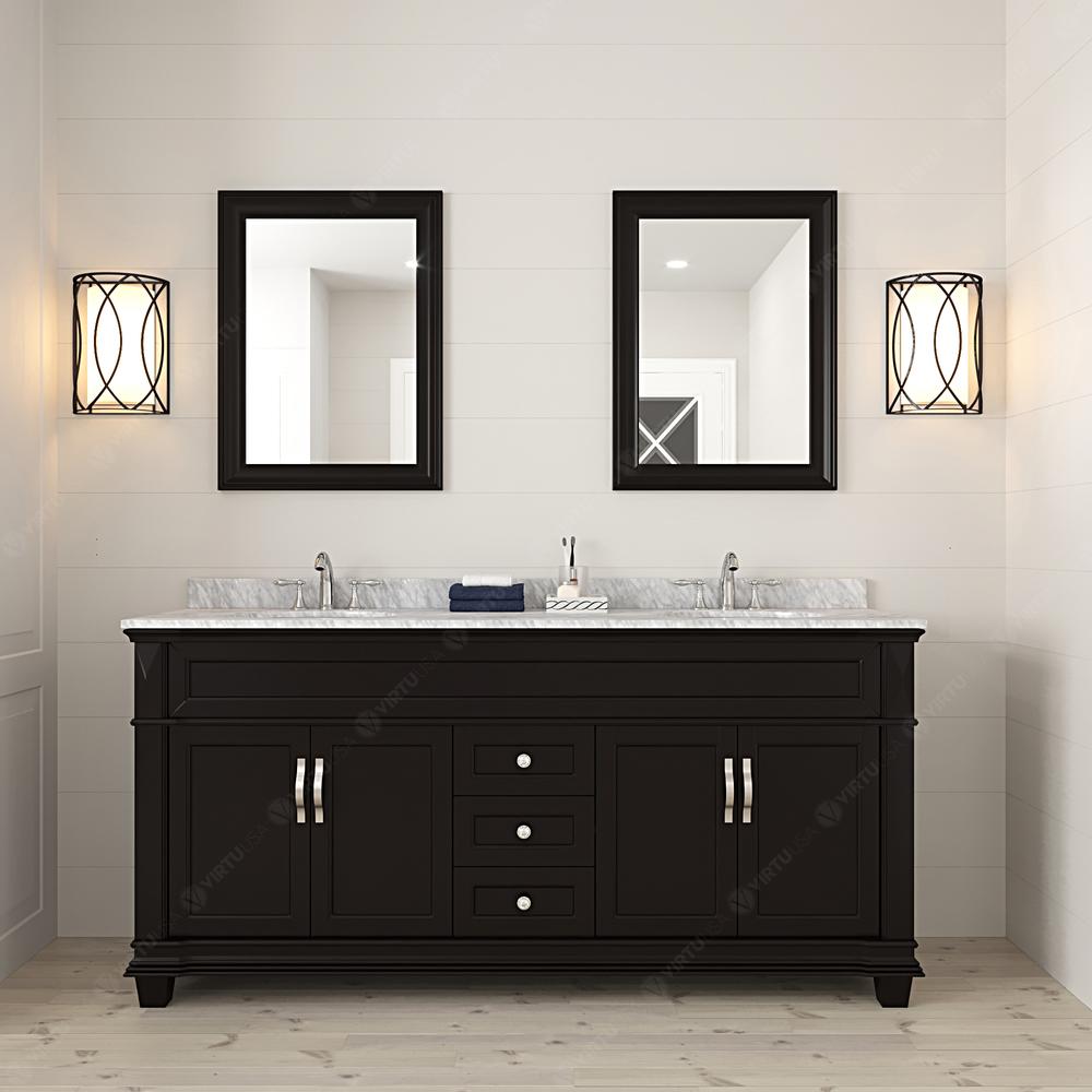 Victoria 72" Vanity in Espresso with Marble Top and Sinks and Mirror MD-2672-WMRO-ES