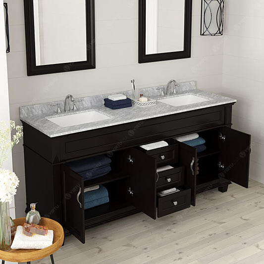 Victoria 72" Vanity in Espresso with Marble Top and Sinks and Mirror MD-2672-WMSQ-ES