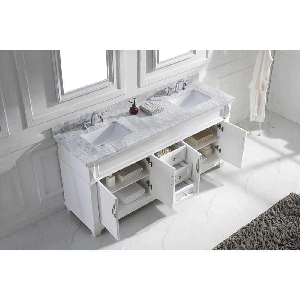 Victoria 72" Bath Vanity in White with Marble Top and Sinks and Mirror MD-2672-WMSQ-WH