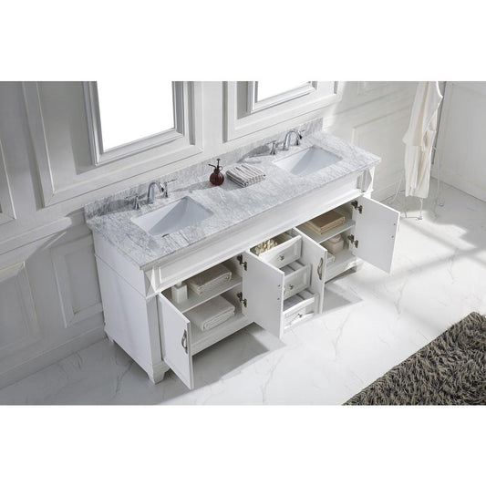 Victoria 72" Bath Vanity in White with Marble Top and Sinks and Mirror MD-2672-WMSQ-WH