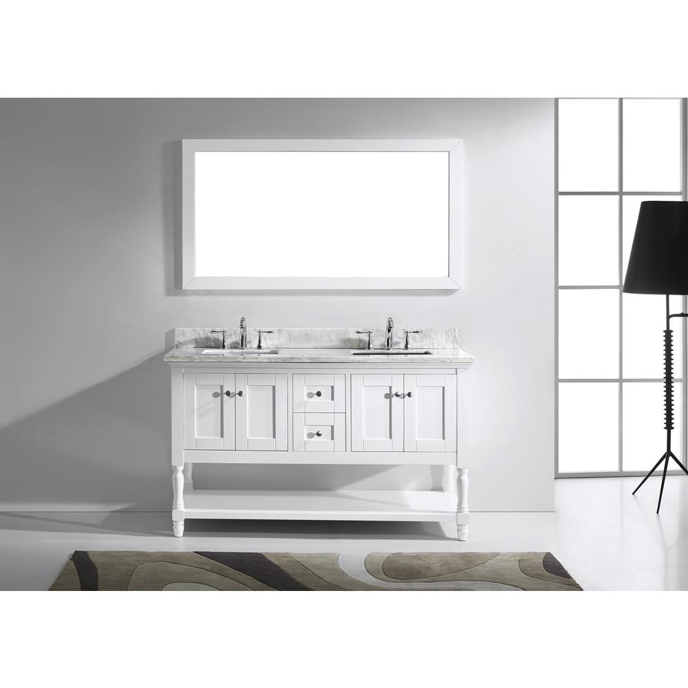 Julianna 60" Bath Vanity in White with Marble Top and Sinks and Mirror MD-3160-WMSQ-WH