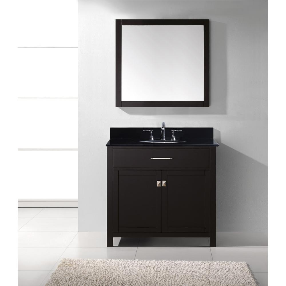 Caroline 36" Vanity in Espresso with Stone Top and Sink and Mirror MS-2036-BGRO-ES