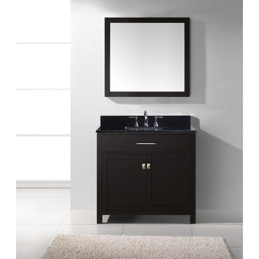 Caroline 36" Vanity in Espresso with Stone Top and Sink and Mirror MS-2036-BGSQ-ES